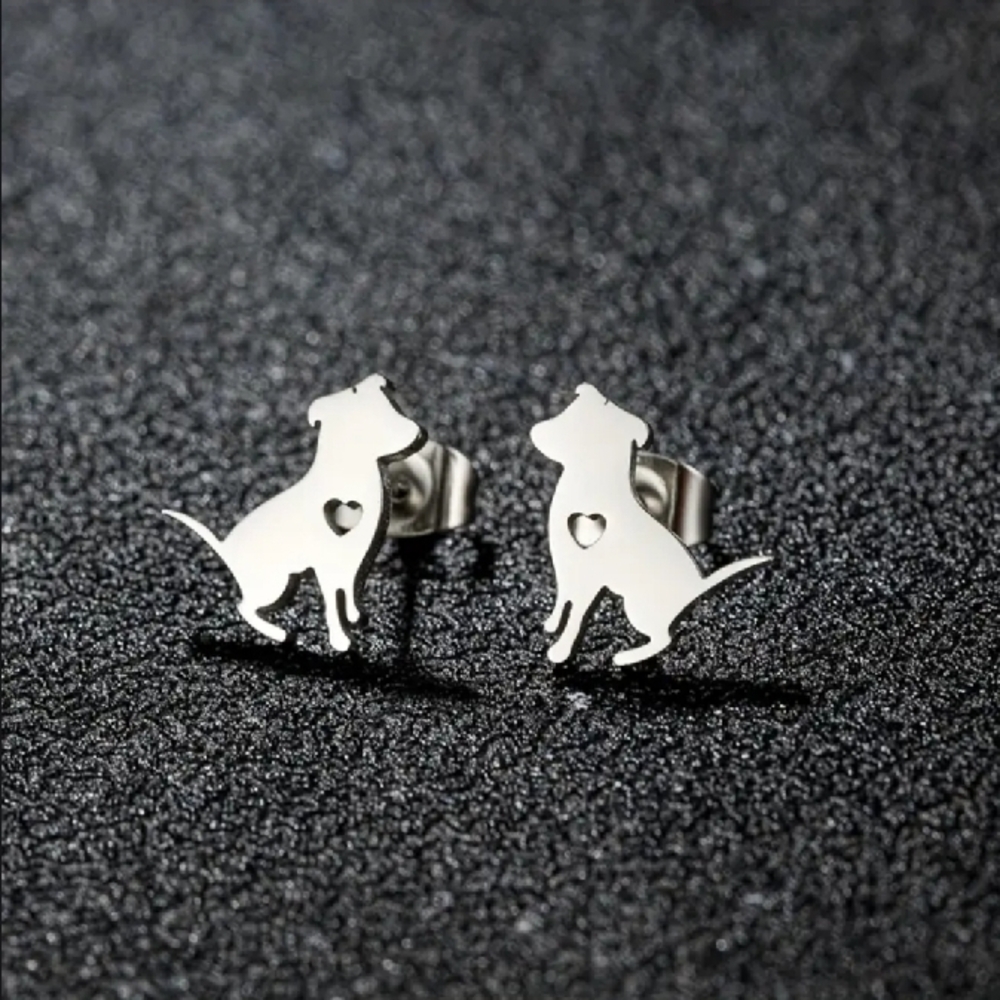 NEW Silver Dog Silhouette Earrings